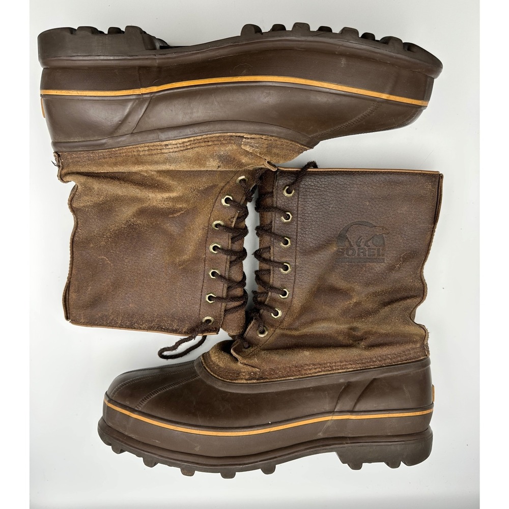Sorel Mounty Brown Leather Insulated Snow Duck‎ Boots NM1085-219 Mens Sz 11 Vtg